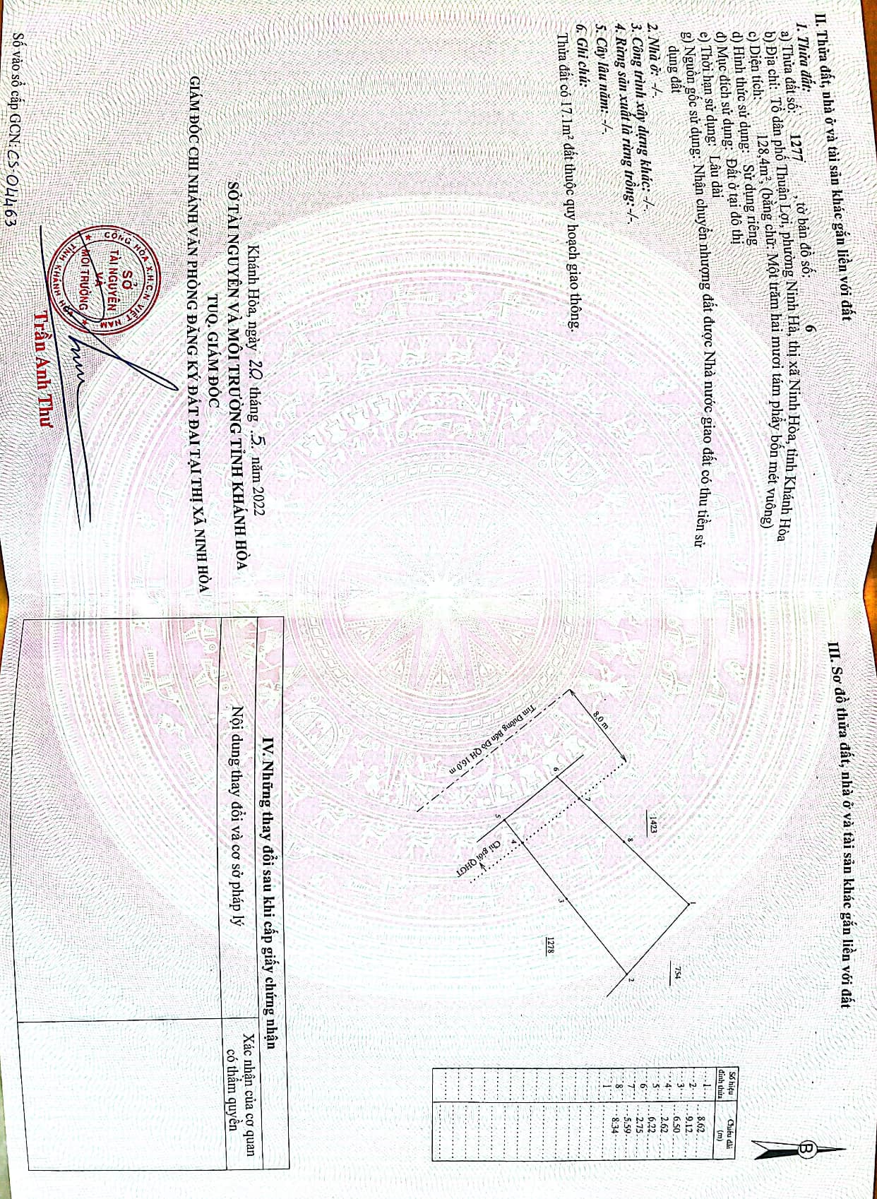 CHÍNH CHỦ CẦN BÁN ĐẤT 128.4M2 ODT, P. NINH HÀ, TX. NINH HÒA